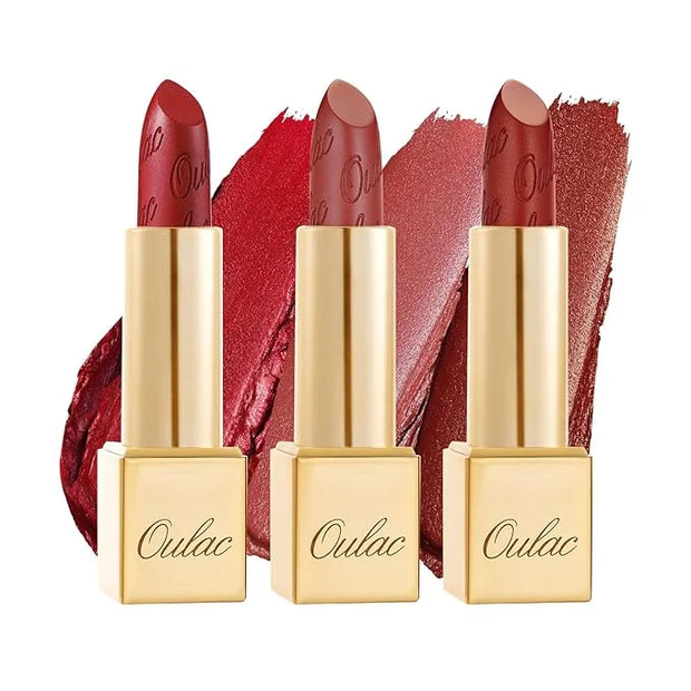 Oulac Metallic Red Lipstick Set 3PCS High Impact Lipcolor with Moisturizing Formula, Vegan Beauty, Full-Coverage Lip Color...