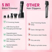 Electric Razors for Women, 5-in-1 Wet/Dry Bikini Trimmer with USB Charge Dock, Deluxe Facial Hair Removal, Wet/Dry Body Sh...