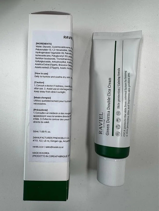 RAVIEL Green Derma Double Cica Cream | Redness relief & Skin Barrier Protection | Calming & Soothing, Deep Hydration Moist...