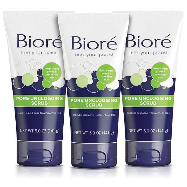 Bioré Pore Unclogging Scrub, Removes Excess Dirt and Oils, Face Scrub, with Salicylic Acid, Oil Free, 5 Ounces, Pack of 3 ...