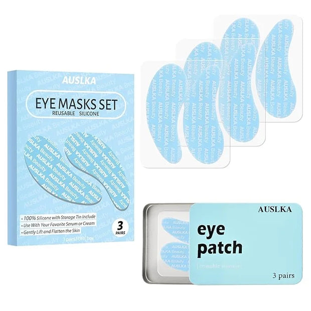 AUSLKA Reusable Under Eye Patches-3 Pairs, Silicone Reusable Eye Masks, Reusable Eye Wrinkle Patches, Silicone Eye&Face Ma...