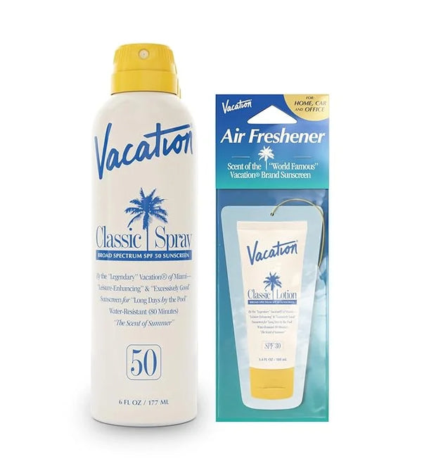 Vacation Classic Spray Sunscreen SPF 50 + Air Freshener Bundle, Broad Spectrum Sunscreen Spray, Vegan Sunblock Spray, Body...