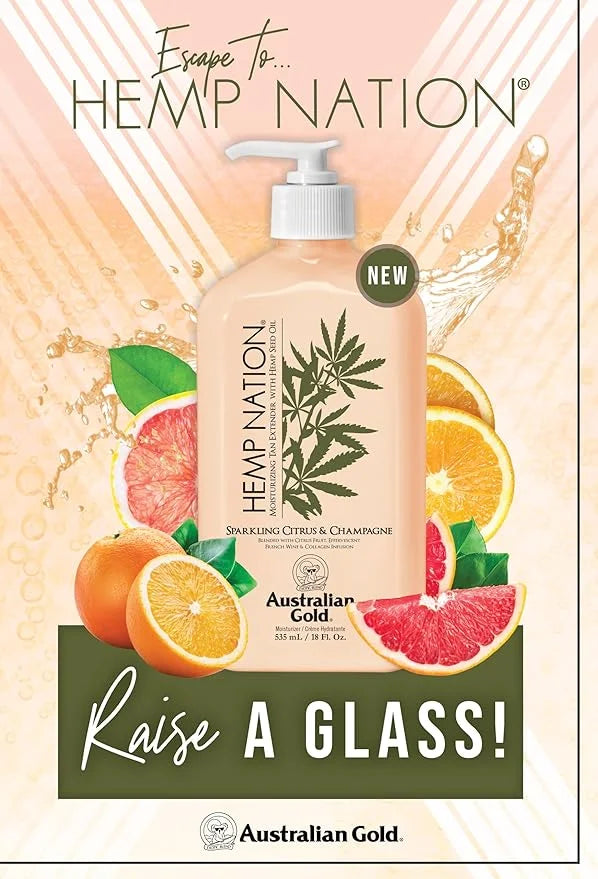 Australian Gold Hemp Nation Sparkling Citrus & Champagne Bundle - Tan Extender Body Lotion (18 FL Oz) & Body Wash (8 FL Oz...