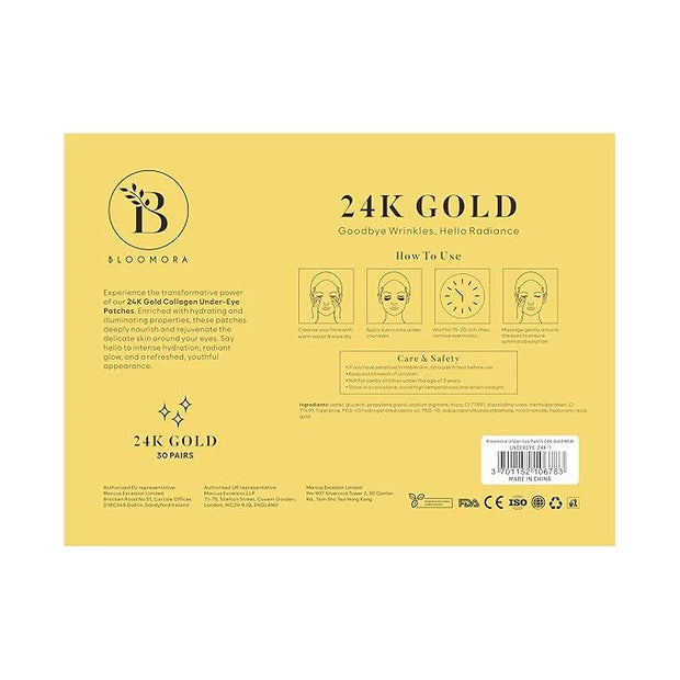 24K Gold Under Eye Patches (30 Pairs) Under Eye Patches for Dark Circles, Under Eye Patches for Puffy Eyes and Dark Circle...