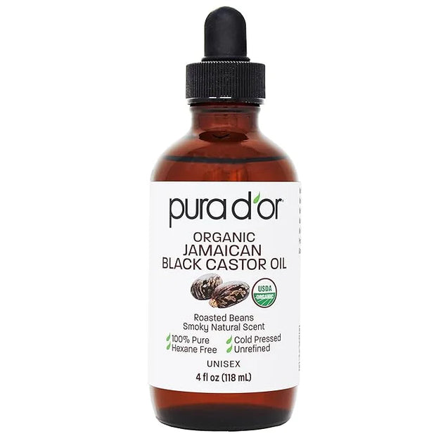 PURA D'OR 4 Oz ORGANIC Jamaican Black Castor Oil - Natural Smoky Scent - 100% Pure USDA Certified Cold Pressed, Hexane Fre...