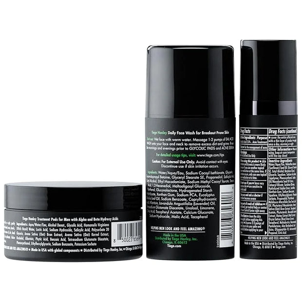 Tiege Hanley Men's Acne Treatment System (Level 1), TiegeClear Acne Essentials Routine for Smooth & Hydrated Skin - Includ...