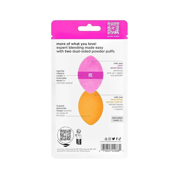 Real Techniques Miracle 2-In-1 Powder Puff 4 Pack, Dual-Sided, Full Size Makeup Blending Puff, Reversible Elastic Band, Ma...
