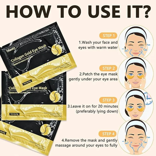 Under Eye Patches (30 Pairs) - 24K Gold Under Eye Mask Enriched with Collagen Reduce Dark Circles, Puffy Eyes, Undereye Ba...