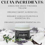 100% Grass Fed Beef Tallow for Skin Care - Face + Body - Whipped Moisturizer - Natural Lotion, 4 FL. oz. (Vanilla Lavender...