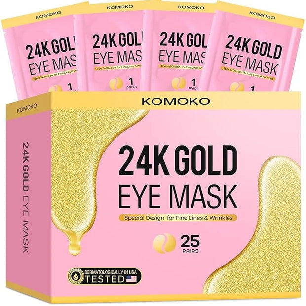 Komoko 25-Pairs 24K Gold Under Eye Patches, Skin Care, Golden Under Eye Mask Anti-Aging Collagen & Amino Acid, Eye Mask fo...