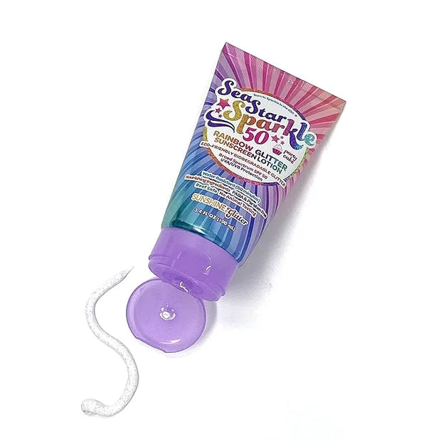Seastar Sparkle - Rainbow Party Cake Scented Glitter Sunscreen - SPF 50 - Biodegradable Sunscreen, Kids, Water Resistant, ...