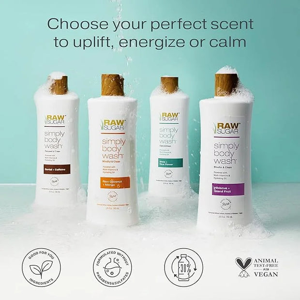 RAW SUGAR Simply Body Wash - Pineapple + Maqui Berry + Coconut, Moisturizing & Brightening Bath & Shower Gel, Sulfate-Free...