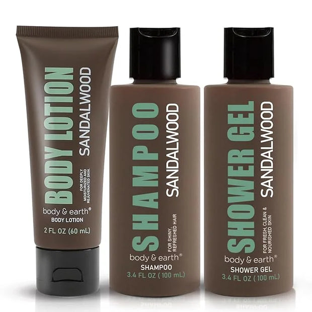 Sandalwood Men's Bath & Body Set - Shower Gel, Body Lotion, Shampoo - Self Care Gifts for Men - Product Image