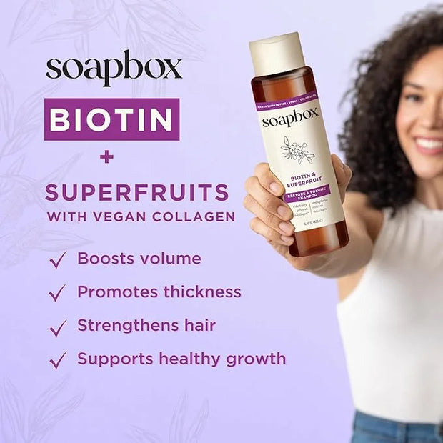 Soapbox Biotin & Superfruit Shampoo & Conditioner Set with Vegan Collagen, Aloe and Shea Butter, Harsh Sulfate Free, Parab...