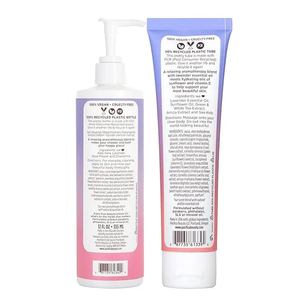 Pacifica Lavender Moon Body Wash & Lotion Set of 2 – Calming Aromatherapy Bath & Body Duo w/Lavender & Rose Antioxidants &...