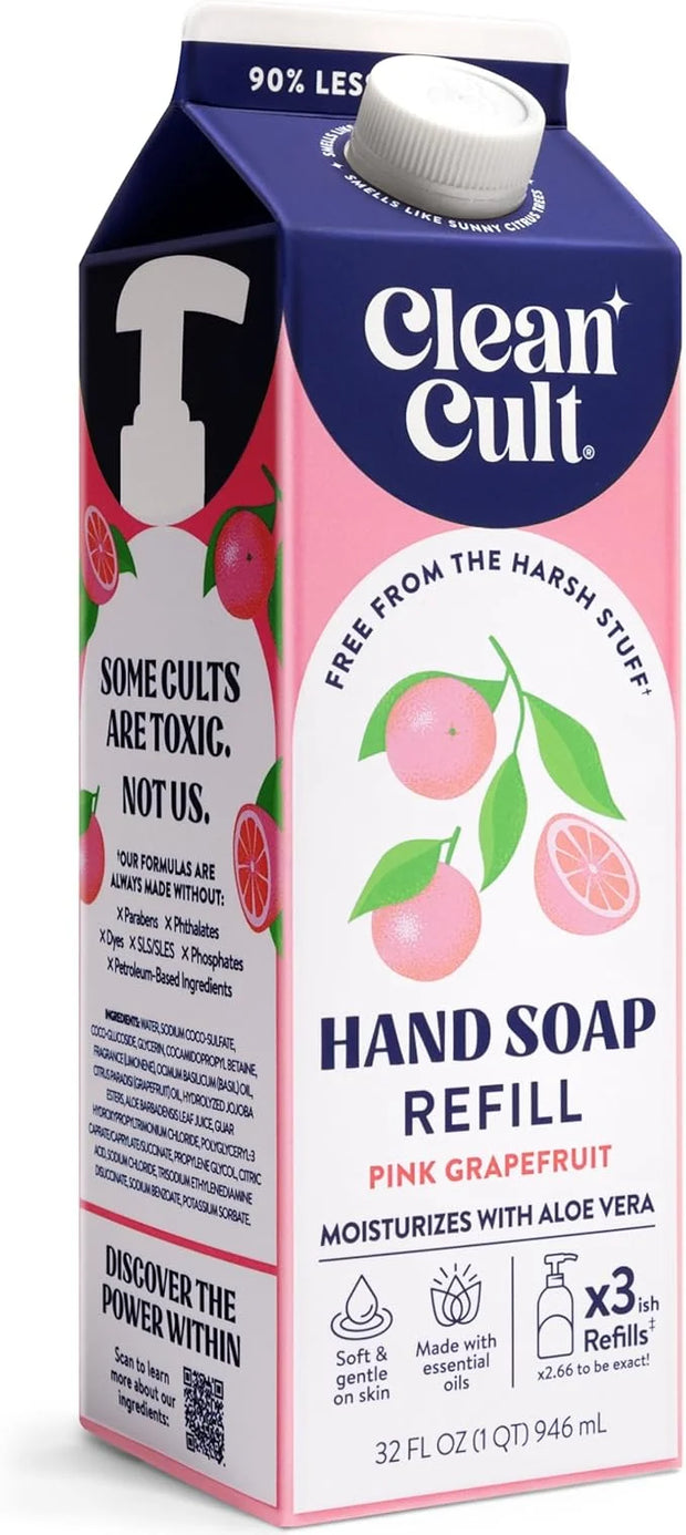 Cleancult Liquid Hand Soap Refill - Pink Grapefruit- Moisturizes Dry & Sensitive Skin - Made with Aloe Vera & Essential Oi...