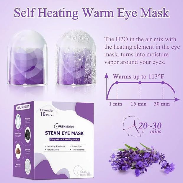 16 Packs Steam Eye Mask, Heated Eye Mask for Sleeping, Warm Compress for Eyes, Self Heating Disposal Eye Mask Comfortable ...