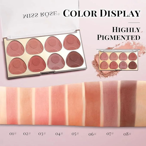 8 Colors Blush Palette, Smooth Blendable Powder Blush, Buildable Facial Cheek Blusher, Matte Blush Palette Makeup For Wome...