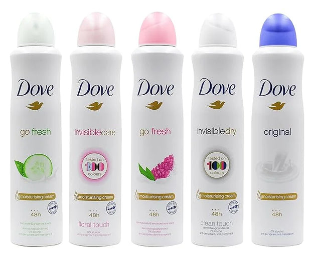 Dove Antiperspirant Deodorant Spray, International Version, 250 ml (Pack of 5) - Product Image