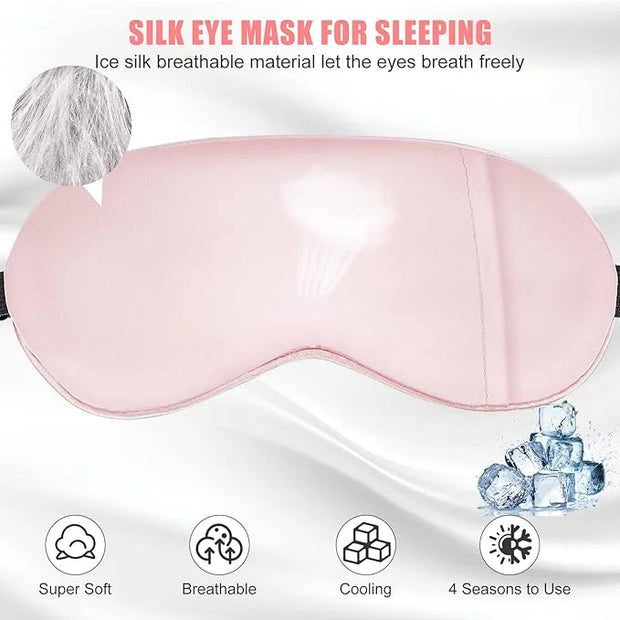 Cooling Eye Mask for Sleeping, Silk Sleep Mask w/Gel Eye Mask, Heated Eye Masks, Blindfold Eye Cover Women Sleeping Mask f...