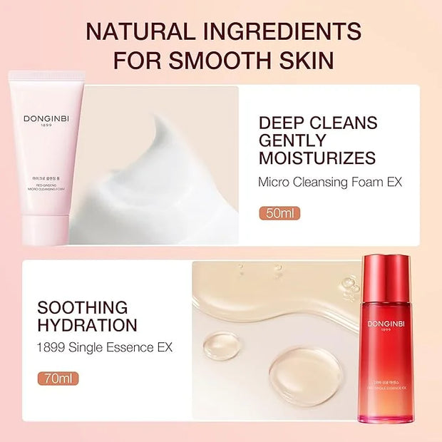 Donginbi Red Ginseng Essential Skin Care Set - Firming & Skin Barrier Repair Moisturizer, Hydrating Toner, Korean Red Gins...