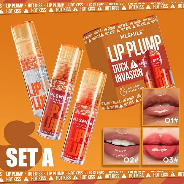 3 Colors Duck Lip Plumper Gloss, Glitter Shine Primer Lip Tint Korean Clear Plumping Lip Gloss, High Pigment No Sticky Lip...