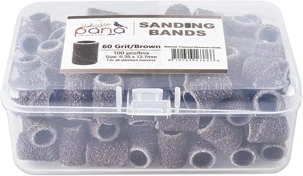 PANA 100 Pieces Nail Sanding Bands Professional Nail Manicure Great Fit for Nail Drill Bits for Acrylic Nails (60 Grit, Br...