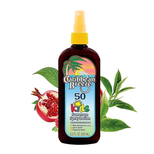 Caribbean Breeze Kids Sunscreen Spray SPF 50 Lotion, Mango Scent Lime Fragrance Tanning Sunscreen Spray On Sunscreen with ...
