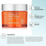 Andalou Natural Purple Carrot + C Luminous Night Cream, Purple Carrot Plus C Luminous, 1.7 Ounce - Product Image