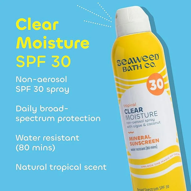 Seaweed Bath Co. Clear Moisture Mineral SPF 30 Broad Spectrum Sunscreen Spray, 6 Ounce (Pack of 2), Sustainably Harvested ...