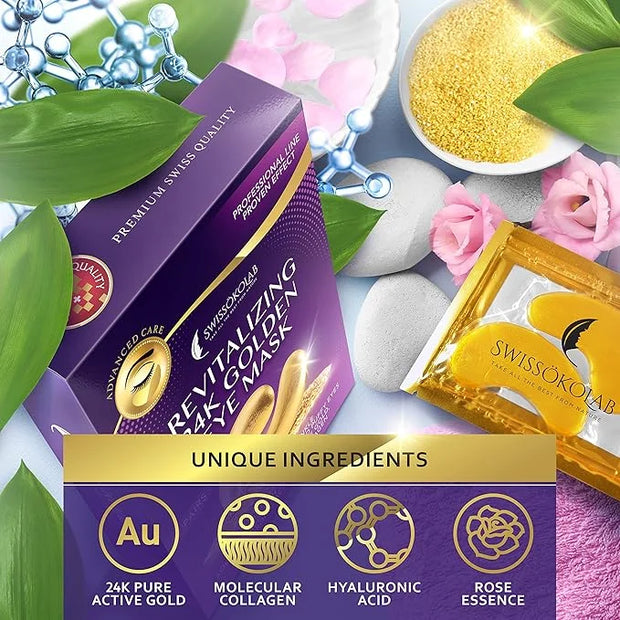 SWISSÖKOLAB Under Eye Patches For Puffy Eyes 24k Gold Eye Mask Dark Circles And Puffiness Collagen Eye Gel Pads Moisturizi...