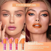 4 Colors Fat Lip Oil Drip,Lip Oil Lip Glaze Hydrating Lip Glow Oil Big Brush Head Moisturizing Lip Gloss,Shiny Transparent...