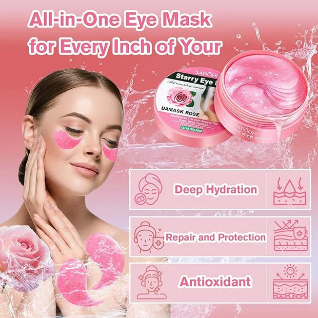 Rose Eye Patches 2-Pack (120 PCS), Hydrating & Soothing Eye Mask Skincare, Anti-Aging Collagen Eye Gel, Under Eye Patches ...