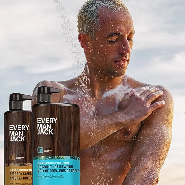 Every Man Jack Coconut + Driftwood & Amber + Sandalwood Mens Body Wash for All Skin Types - Cleanse, Hydrate, and Smell Gr...