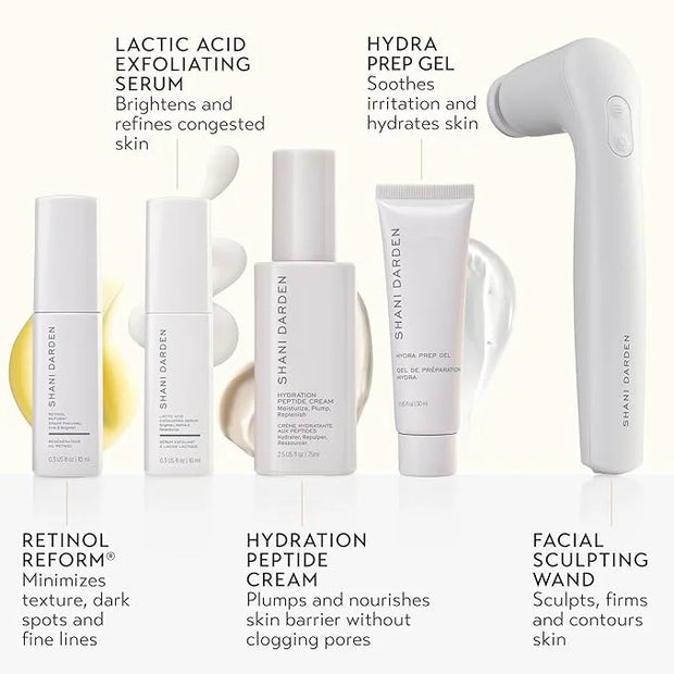 SHANI DARDEN SKIN CARE Sculpt & Firm Travel Kit, Facial Sculpting Wand, Attachments, Retinol Reform & Lactic Serums, Pepti...