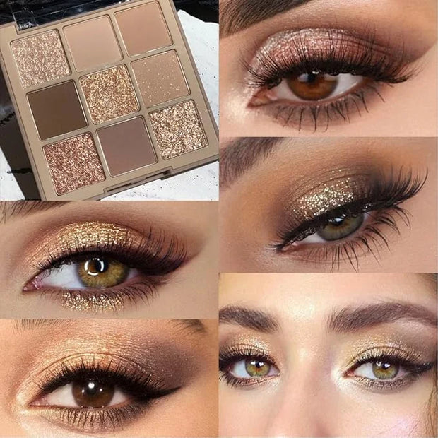 9 Colors Matte Nude Pink Shimmer Gold Dark Brown Colorful Eyeshadow Palette Matte Shimmer Korean Natural Eye Shadow palett...