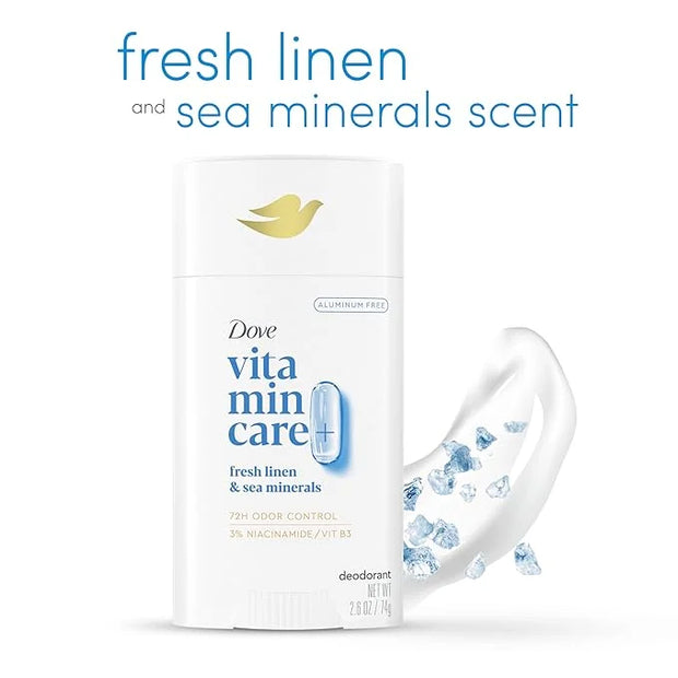 Dove VitaminCare+ Deodorant Stick Fresh Linen & Sea Mineral Aluminum Free 2.6 oz - Product Image