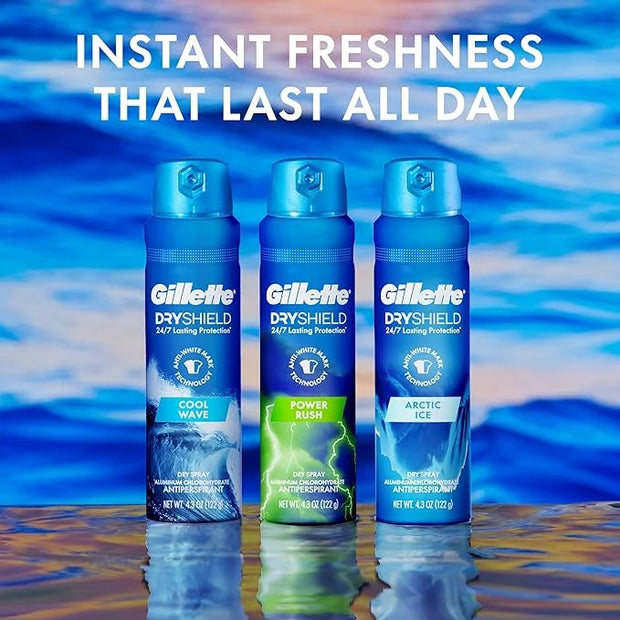 Gillette Dry Spray Antiperspirant and Deodorant for Men, 24/7 Sweat & Odor Protection, Anti-White Mark Technology, Power R...