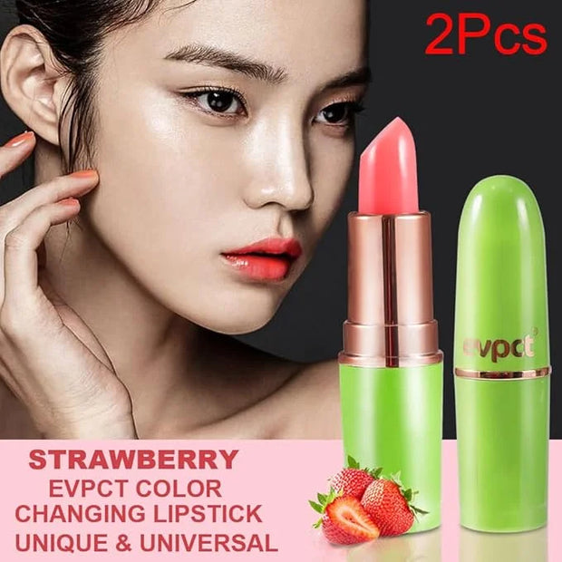 evpct 2Pcs Strawberry Color Changing Lipstick Tinted Lip Balm Gloss Stain Set Magic PH Color Changing Flower Lazy Korean J...