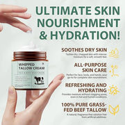Beef Tallow for Skin, Beef Tallow Moisturizer, 8.4 oz Organic Whipped Grass Fed Beef Tallow with Honey Cream for Face & Bo...
