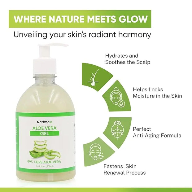 Natural Aloe Vera Gel for Hair, Scalp, Face, Dry Skin, Sunburn, & Sensitive Skin - Cold Pressed, Vegan, Unscented - Soothi...