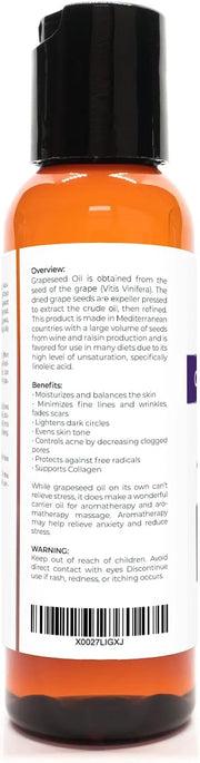 Grapeseed Oil by Velona - 2 fl oz | 100% Pure and Natural Carrier Oil | Refined, Cold Pressed | Cooking, Skin, Face, Body,...