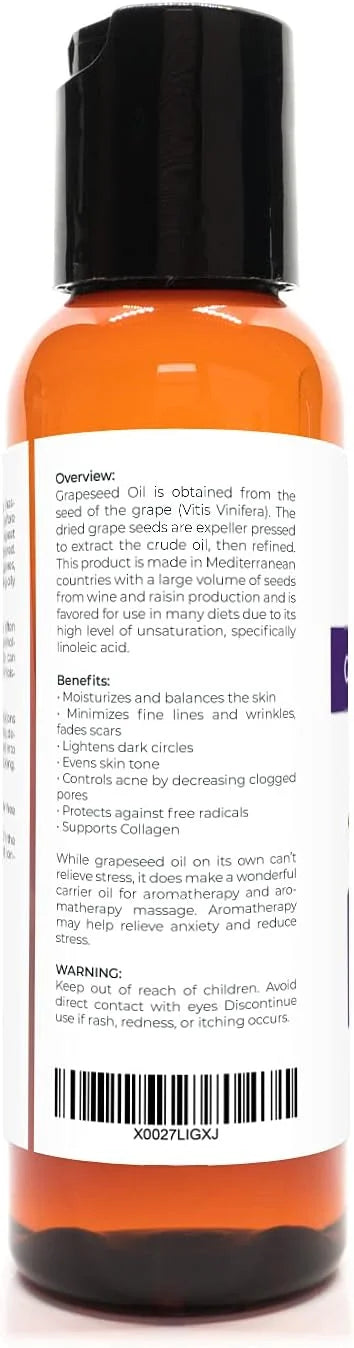 Grapeseed Oil by Velona - 2 fl oz | 100% Pure and Natural Carrier Oil | Refined, Cold Pressed | Cooking, Skin, Face, Body,...