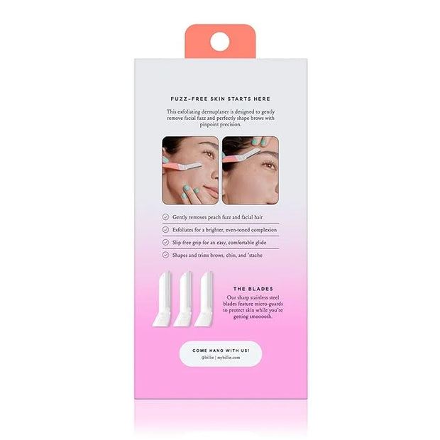 Billie - Dermaplane Starter Kit - Reusable Handle + 3 Refill Blades - Remove Facial Hair + Perfectly Shape Brows - Dermato...