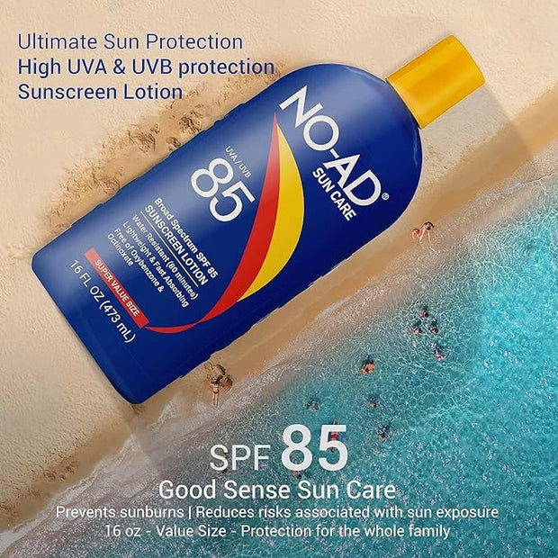 NO-AD SPF 85 Sunscreen Lotion | Broad Spectrum UVA/UVB Protection | Water Resistant | Octinoxate & Oxybenzone Free with mo...