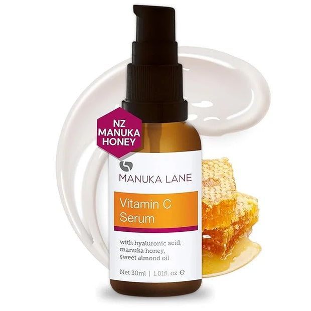 Vitamin C Serum for Face and Neck with Hyaluronic Acid, Manuka Honey & Sweet Almond Oil | Plant Based Formula | Carefully ...