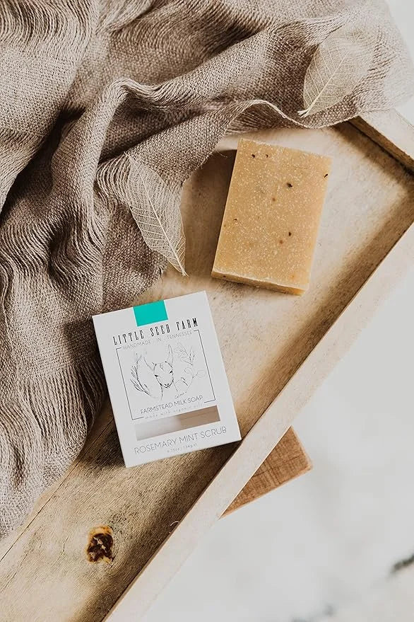 Little Seed Farm Organic Goat’s Milk Soap – 3 Pack of Rosemary Mint Exfoliating Body Bars – Natural, Handmade, Cruelty Fre...