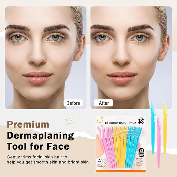 D 21 PCS Eyebrow Razor,Dermaplane Razor,Face Razors for Women and Men,Dermaplaning Tool for Face,3 Colors Facial Hair Shav...