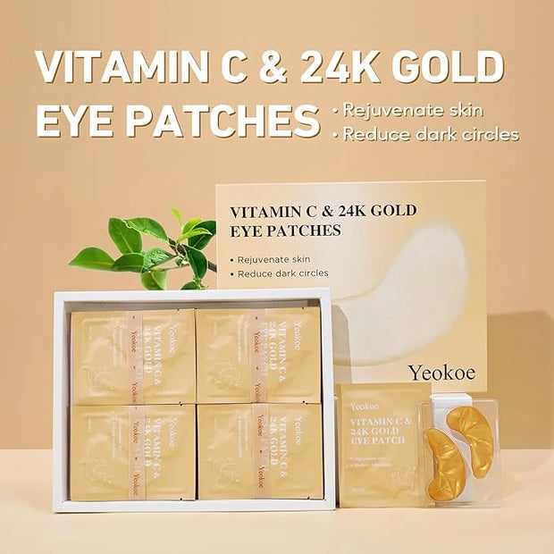 Under Eye Patches for Dark Circles,Puffy Eyes,20 Pairs Face Masks SkinCare With Vitamin C and 24k Gold - Product Image