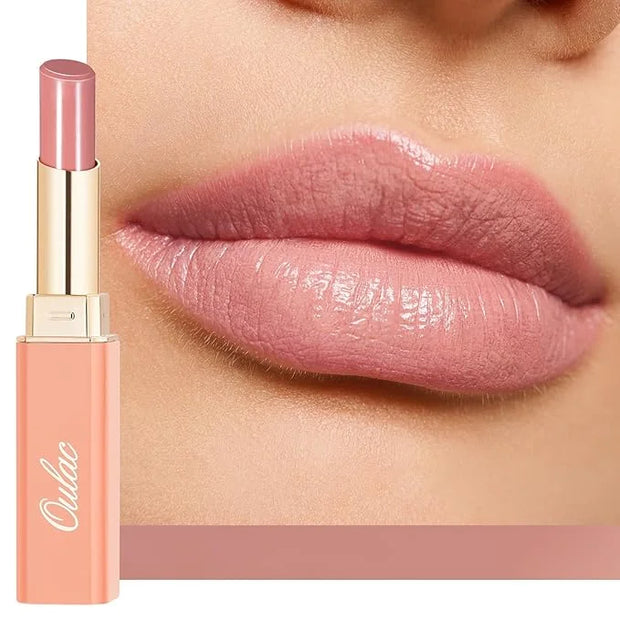 Oulac Moisturizing Shine Mauve Pink Lipstick for Women - 2 in 1 Glossy Light Pink Tinted Lip Balm, Hydrating Winter Lipsti...